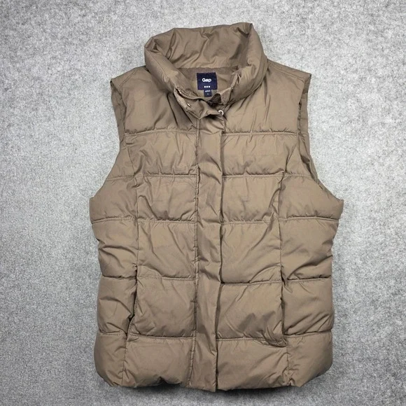 Gap Vest Women L Brown Puffer Zip Up Solid - Picture 3 of 14